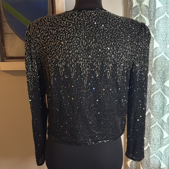 Vintage 100% Silk Beaded Cropped Long Sleeve Jacket SZ Small - Picture 4 of 8